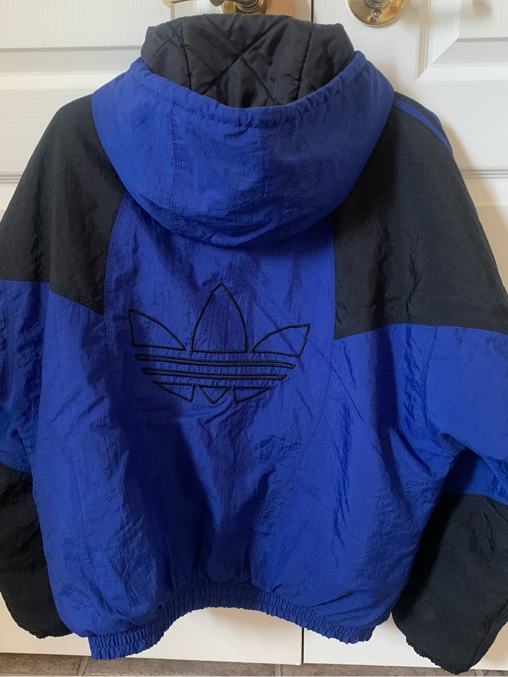 🍂🍁 Vintage 90s Adidas Originals Trefoil Hooded Insulated Jacket Blue Black Men’s